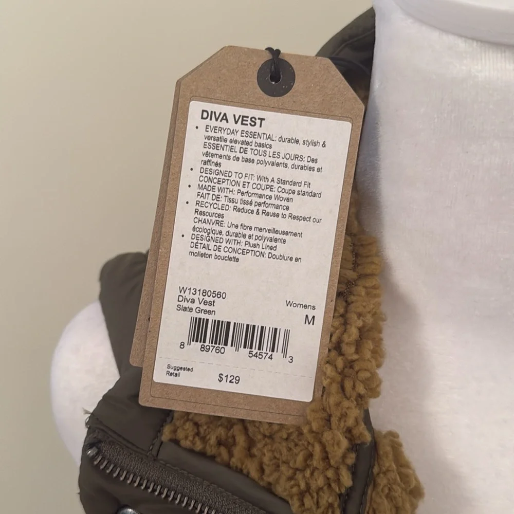 prAna Diva Vest - Women's Medium - Olive Green / Tan - Shearling (NWT) - Picture 8 of 10